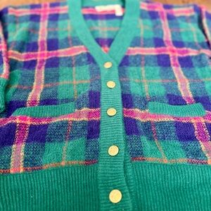 Vibrant Vintage Wool Plaid Button-Up Cardigan